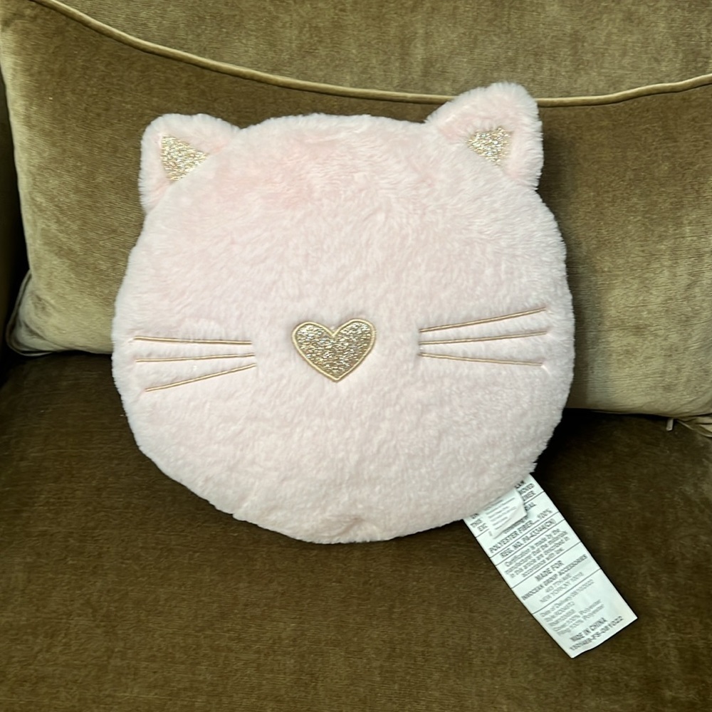 PINK SOFT FUZZY CUTE PILLOW ROUND CAT KITTEN STYLISH PILLOW SOFT PINK GOLDEN